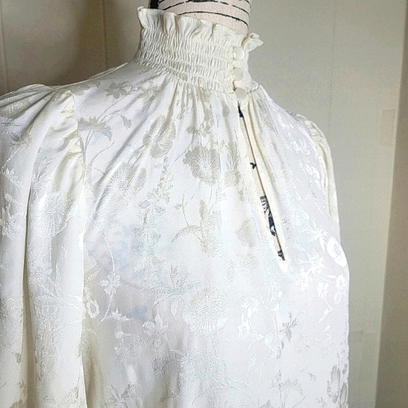 Shoshanna Lyam Long Sleeve Damask Blouse XS Winter White NWT - Picture 5 of 14